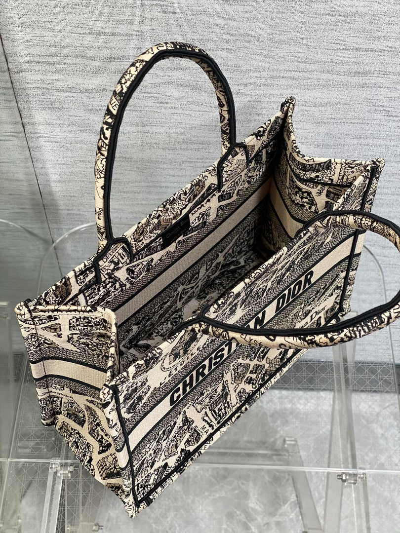 Medium Dior Book Tote M1296 Beige Plan de Paris Embroidery