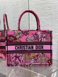 Dior Medium Book Tote M1296 Pink Tiger Embroidery