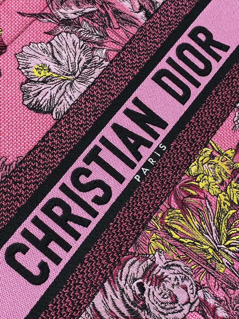 Dior Medium Book Tote M1296 Pink Tiger Embroidery