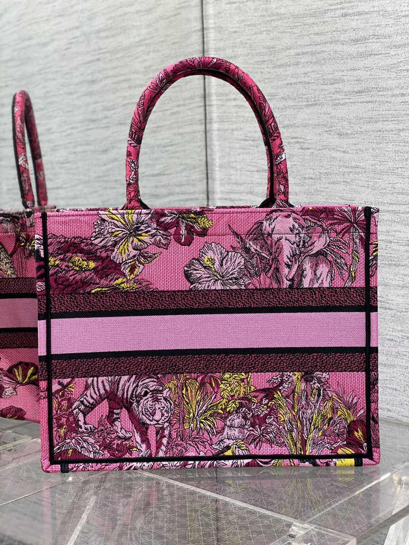 Dior Medium Book Tote M1296 Pink Tiger Embroidery