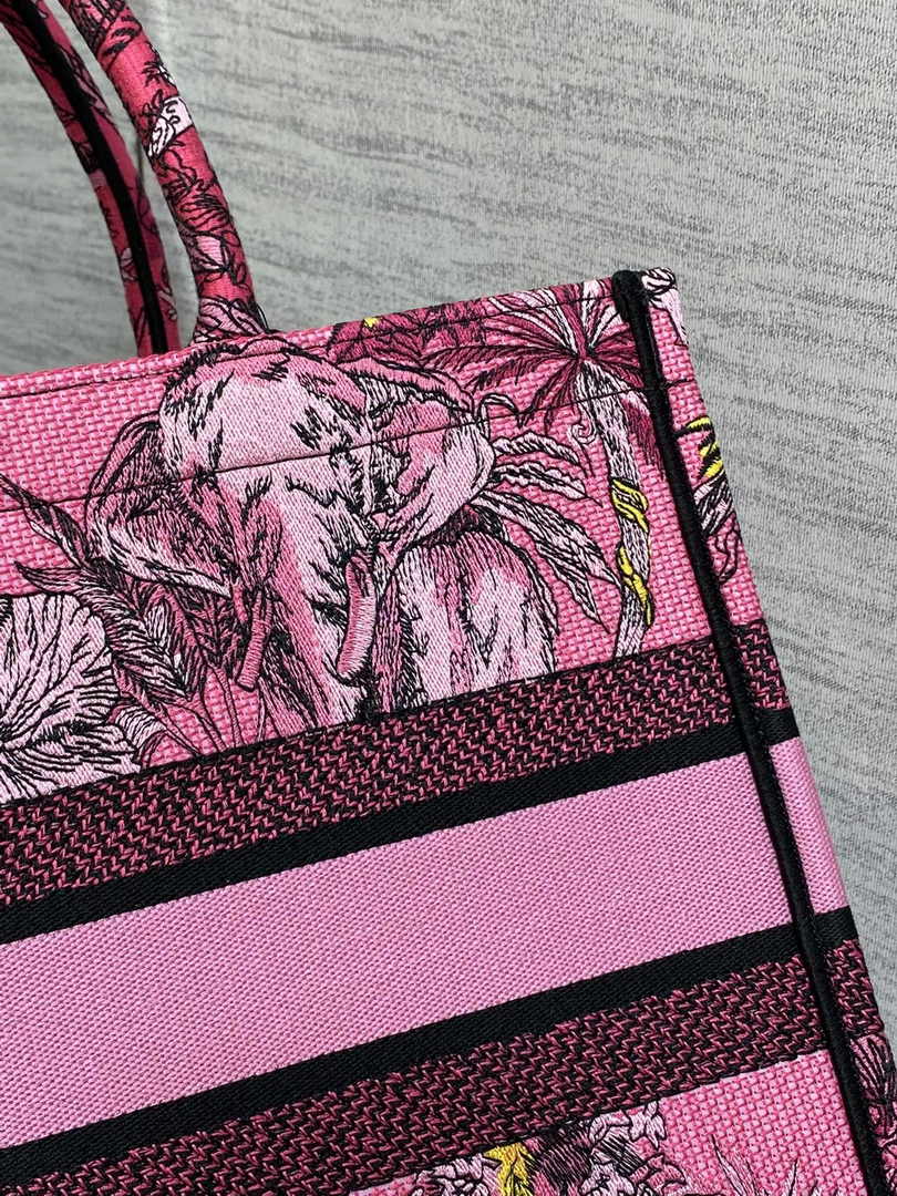 Dior Medium Book Tote M1296 Pink Tiger Embroidery