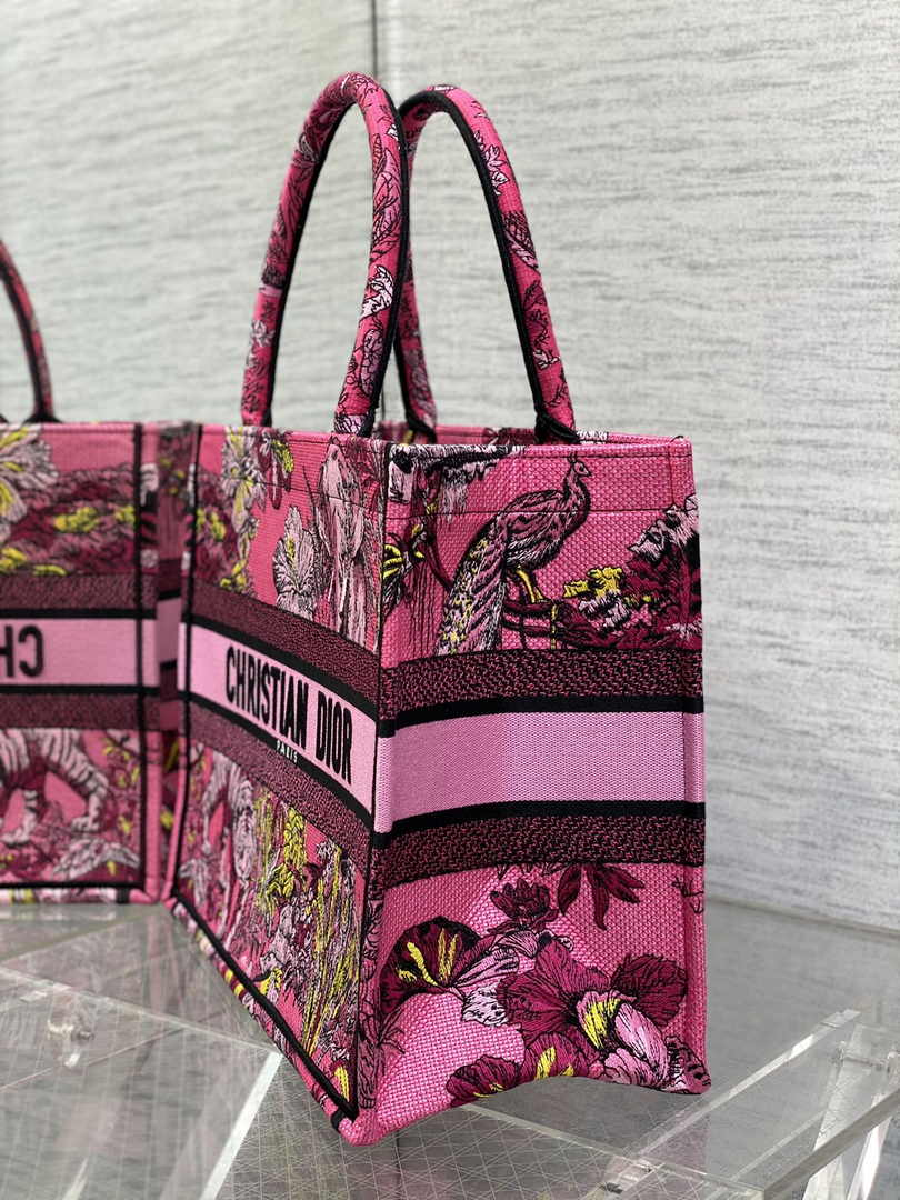 Dior Medium Book Tote M1296 Pink Tiger Embroidery