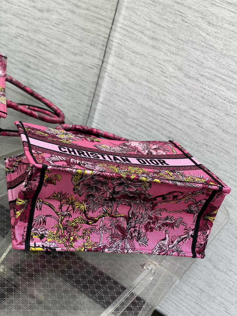 Dior Medium Book Tote M1296 Pink Tiger Embroidery
