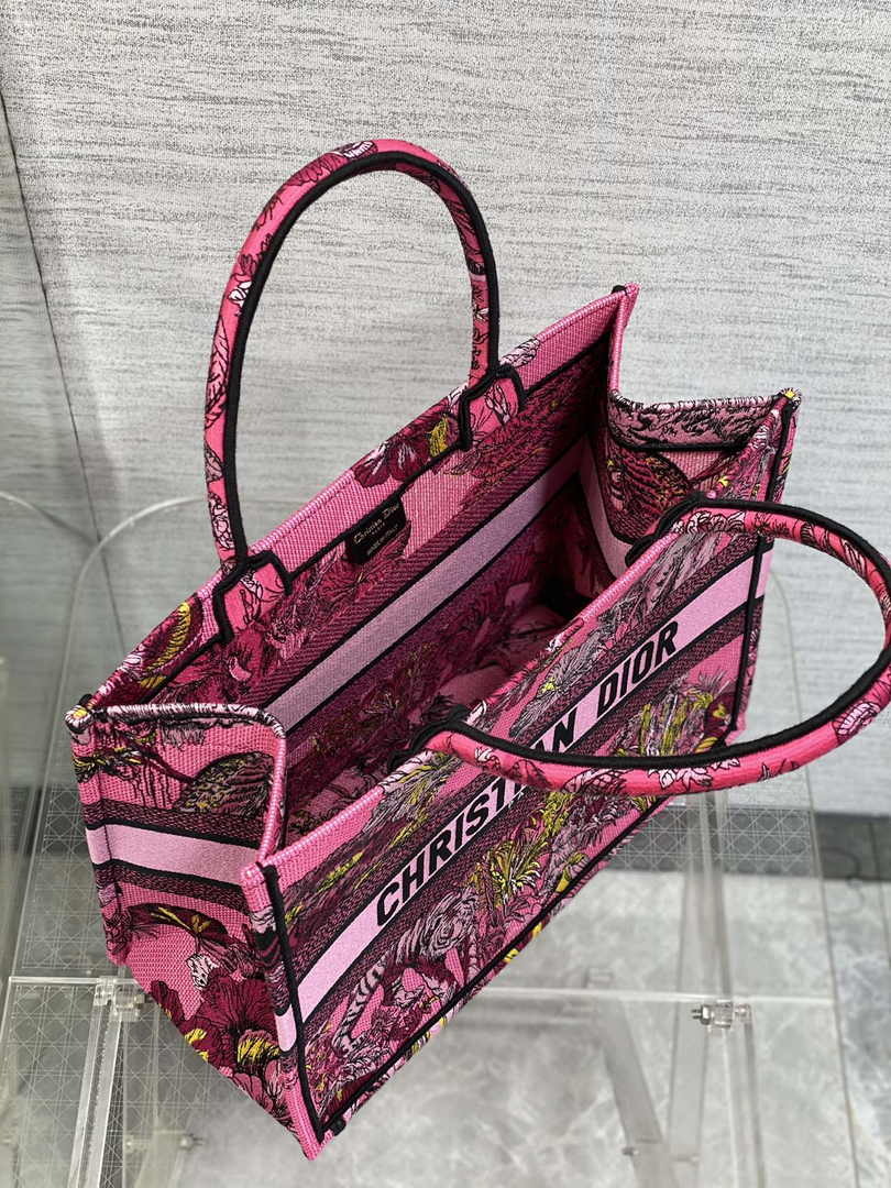 Dior Medium Book Tote M1296 Pink Tiger Embroidery