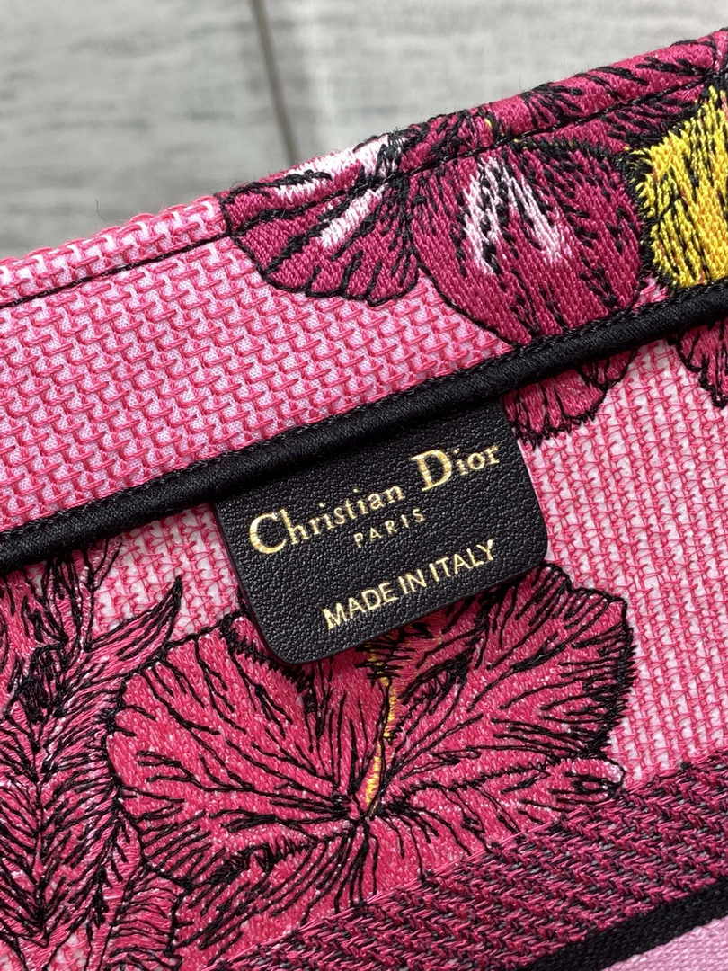 Dior Medium Book Tote M1296 Pink Tiger Embroidery