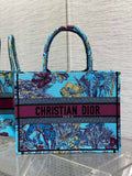 Dior Medium Book Tote M1296 Blue Tiger Embroidery