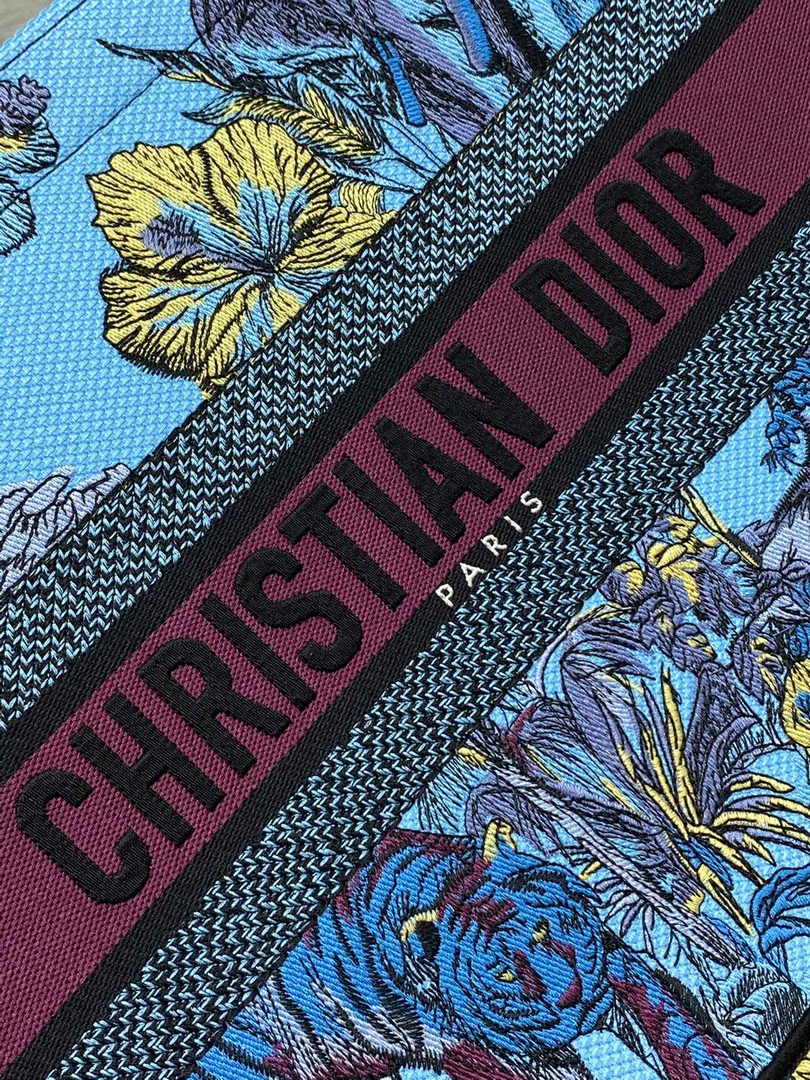 Dior Medium Book Tote M1296 Blue Tiger Embroidery