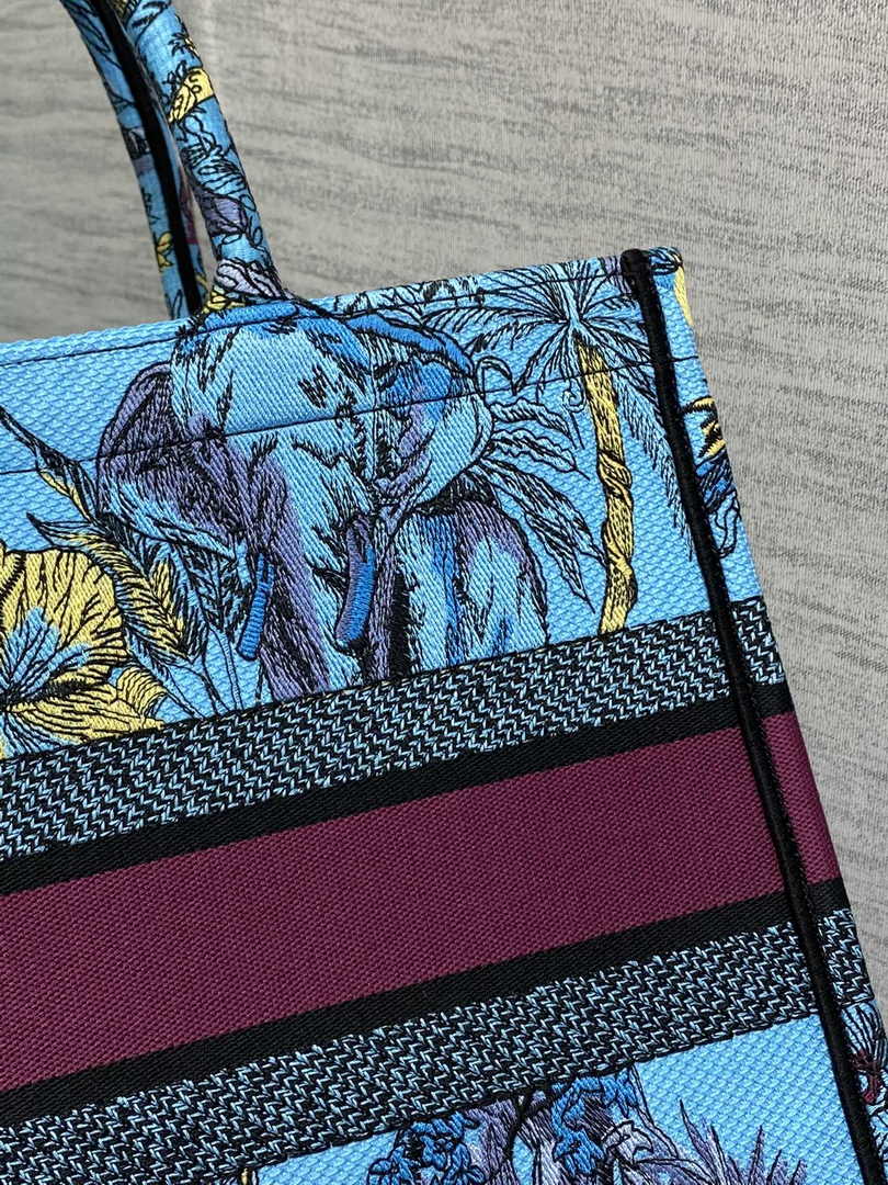 Dior Medium Book Tote M1296 Blue Tiger Embroidery