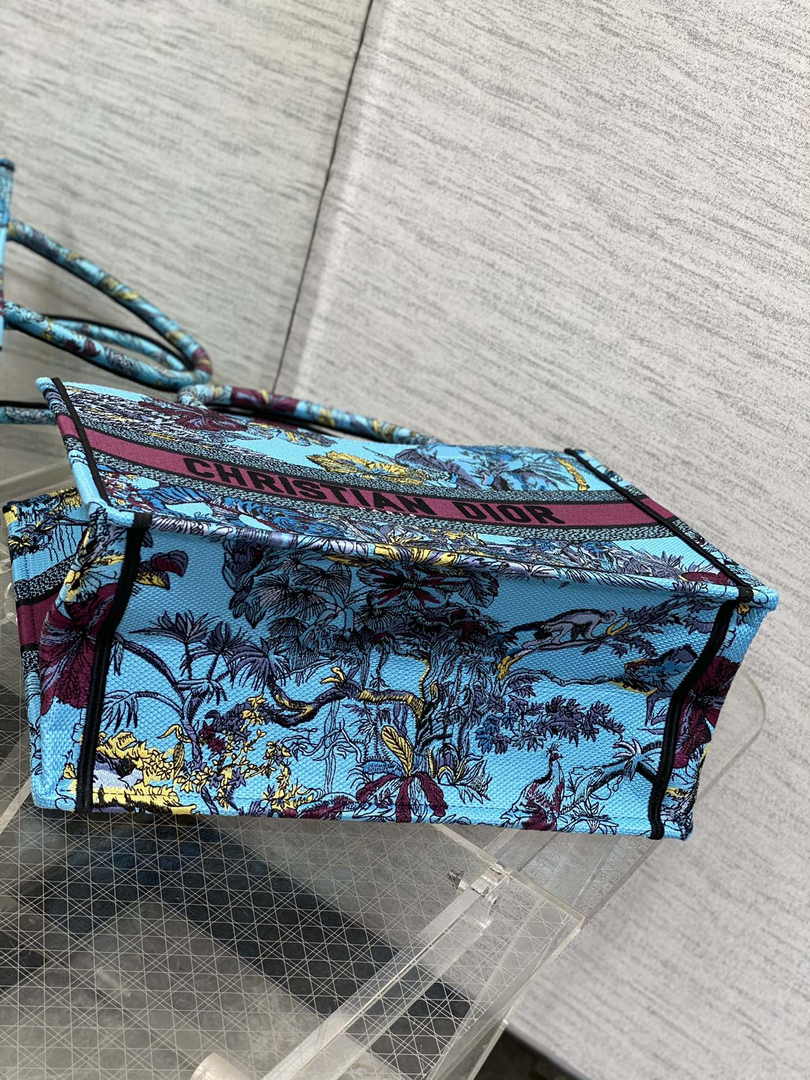 Dior Medium Book Tote M1296 Blue Tiger Embroidery
