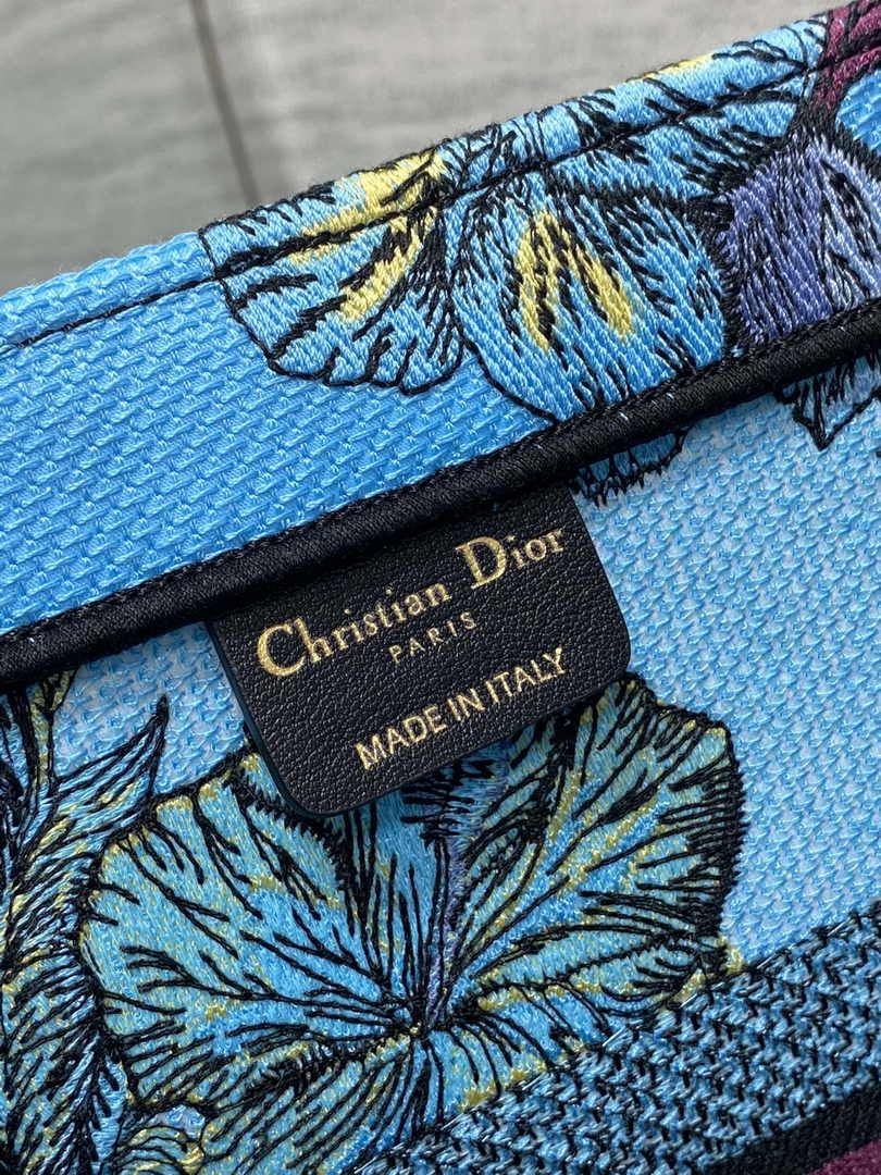 Dior Medium Book Tote M1296 Blue Tiger Embroidery