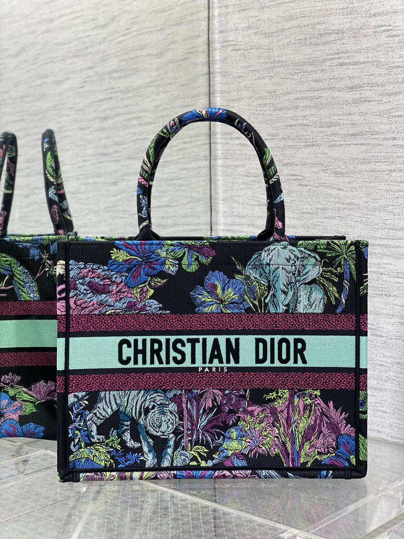 Medium Dior Book Tote M1296 Blue Tiger Embroidery