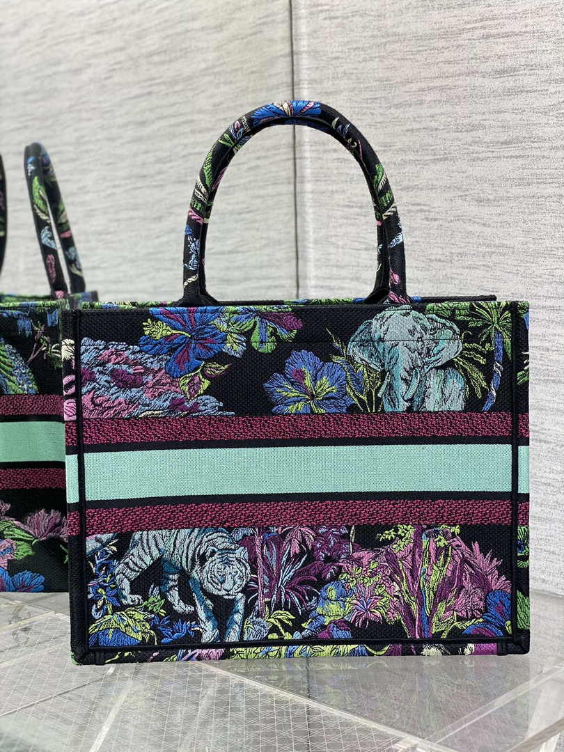 Medium Dior Book Tote M1296 Blue Tiger Embroidery