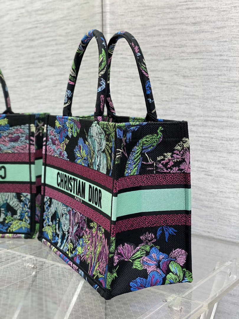 Medium Dior Book Tote M1296 Blue Tiger Embroidery