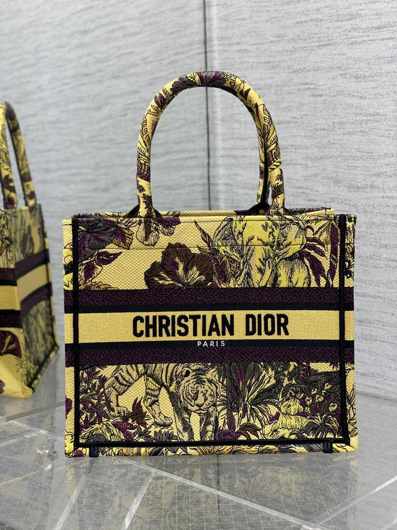 Dior Medium Book Tote M1296 Yellow Tiger Embroidery