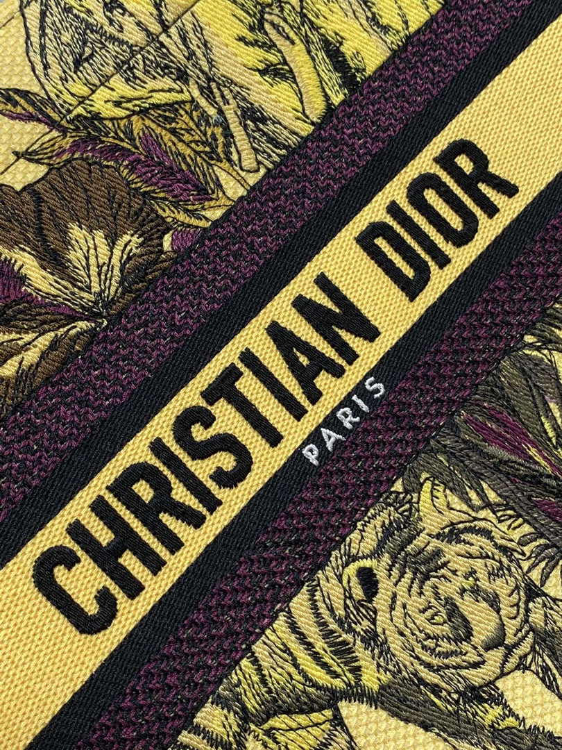 Dior Medium Book Tote M1296 Yellow Tiger Embroidery