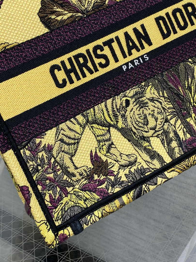 Dior Medium Book Tote M1296 Yellow Tiger Embroidery