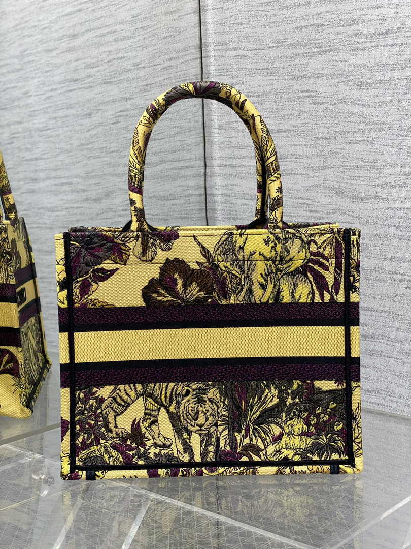 Dior Medium Book Tote M1296 Yellow Tiger Embroidery