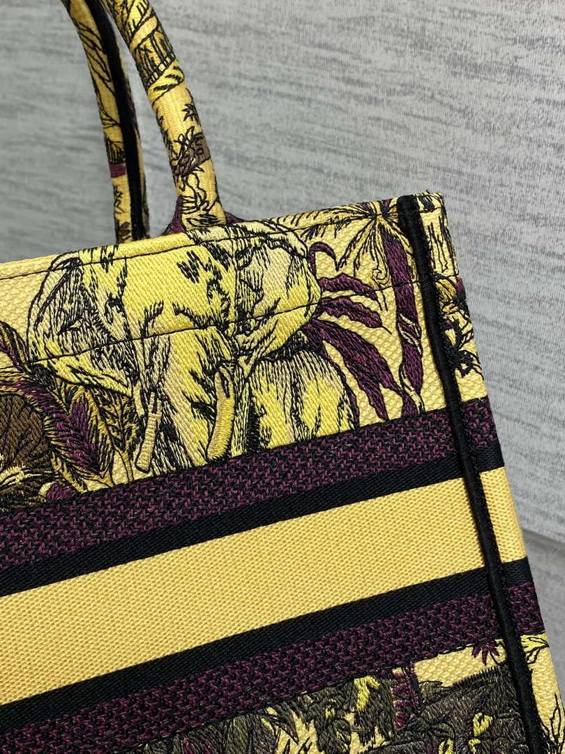 Dior Medium Book Tote M1296 Yellow Tiger Embroidery