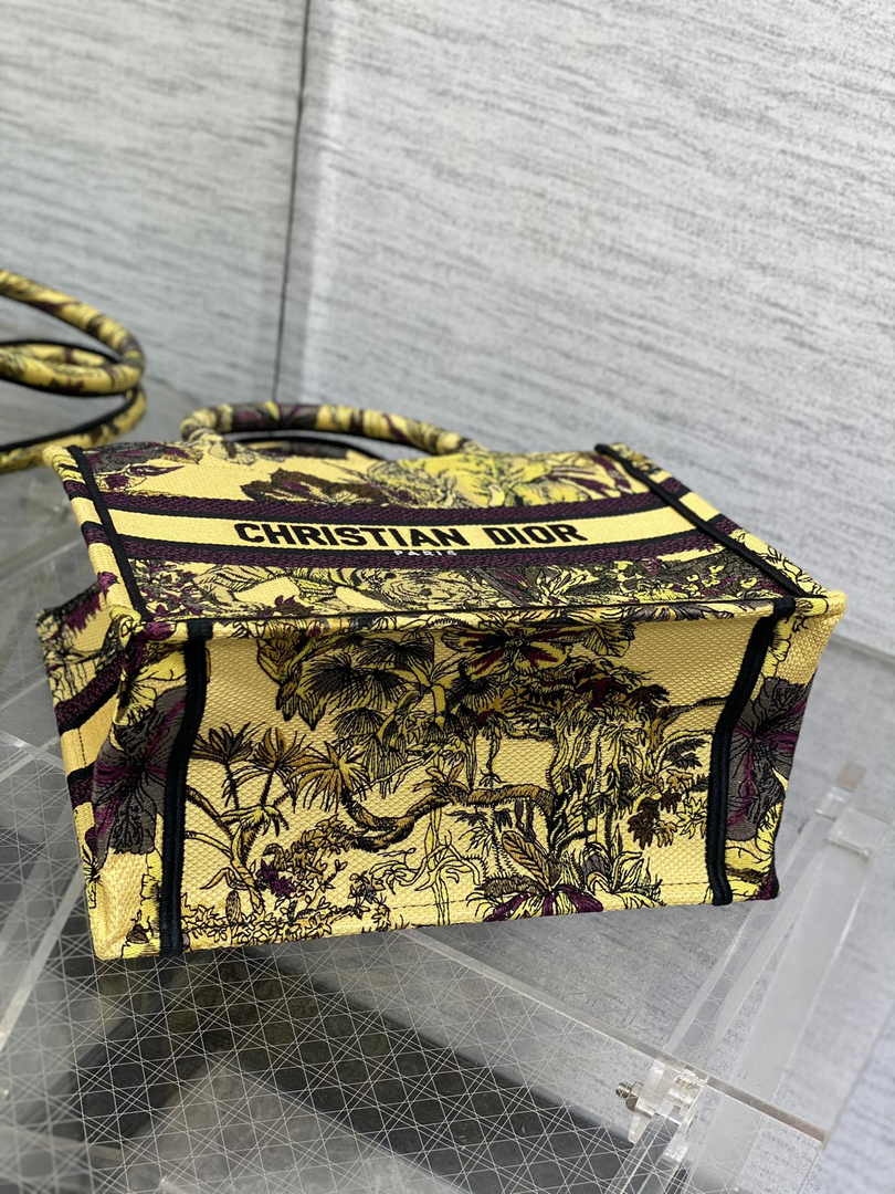 Dior Medium Book Tote M1296 Yellow Tiger Embroidery