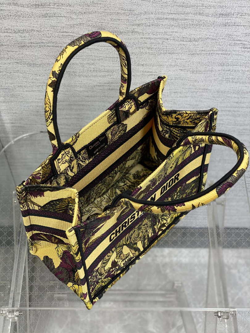 Dior Medium Book Tote M1296 Yellow Tiger Embroidery