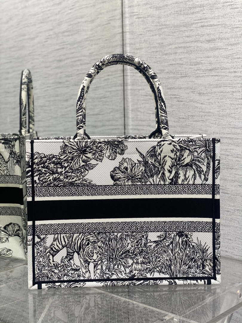 Dior Medium Book Tote M1296 Blue Tiger Embroidery