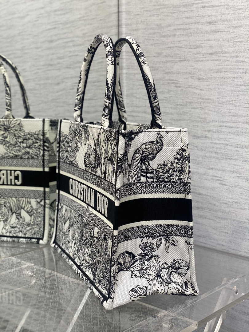 Dior Medium Book Tote M1296 Blue Tiger Embroidery