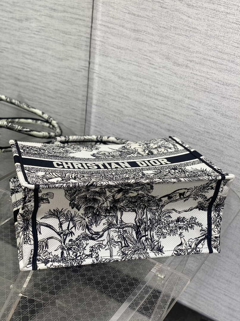 Dior Medium Book Tote M1296 Blue Tiger Embroidery