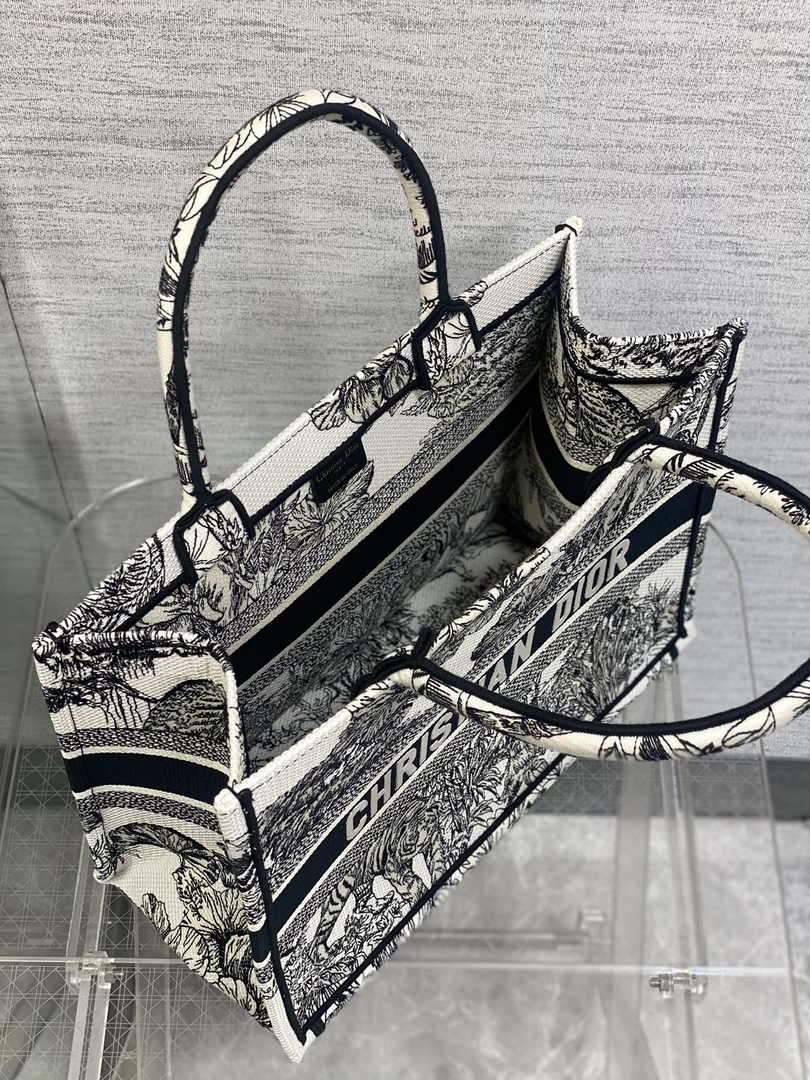 Dior Medium Book Tote M1296 Blue Tiger Embroidery