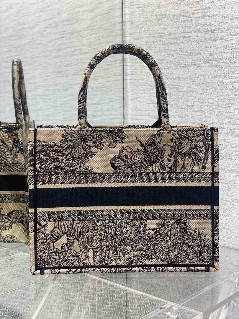 Dior Medium Book Tote M1296 Black Tiger Embroidery