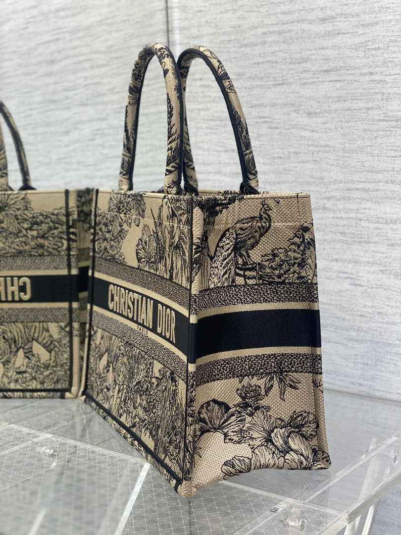 Dior Medium Book Tote M1296 Black Tiger Embroidery