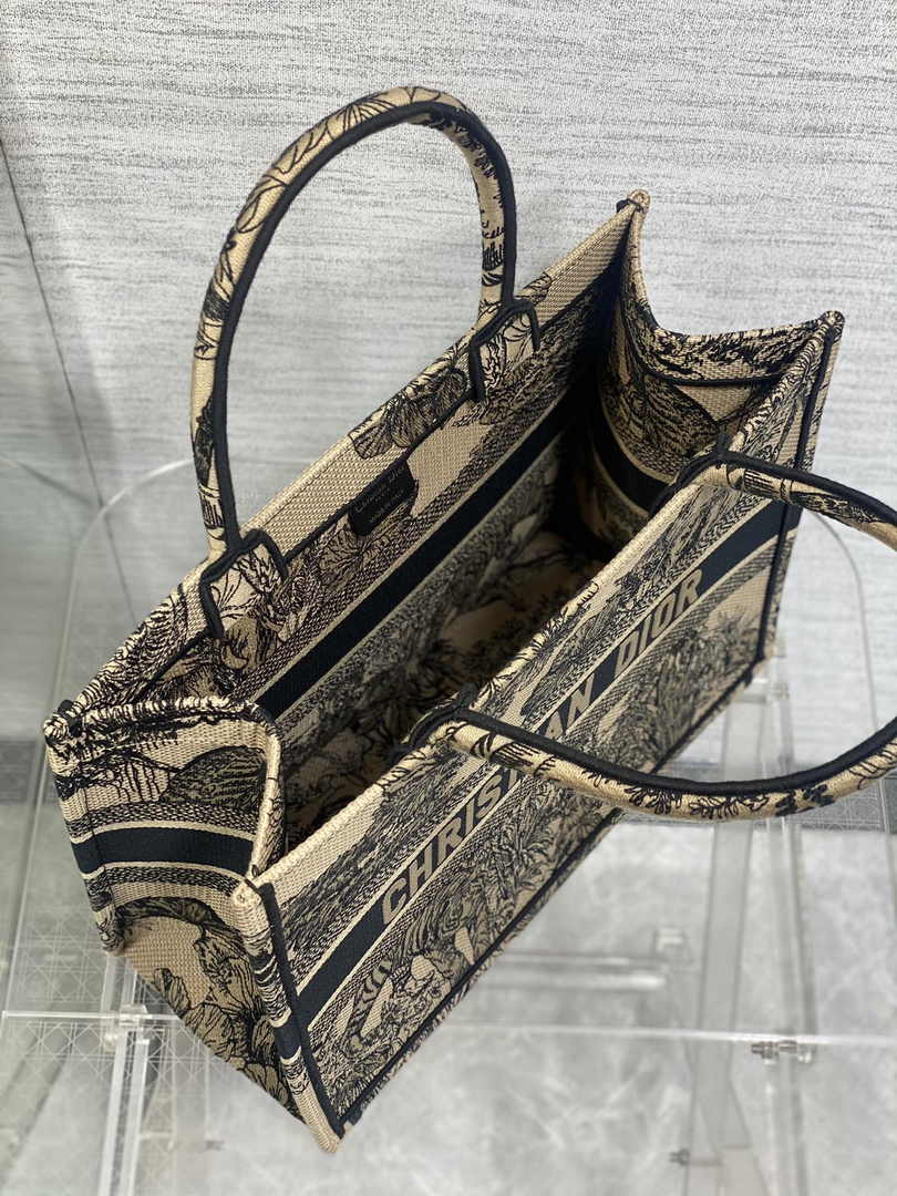 Dior Medium Book Tote M1296 Black Tiger Embroidery