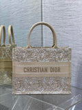 Dior Medium Book Tote M1296 Light Beige Flower Embroidery