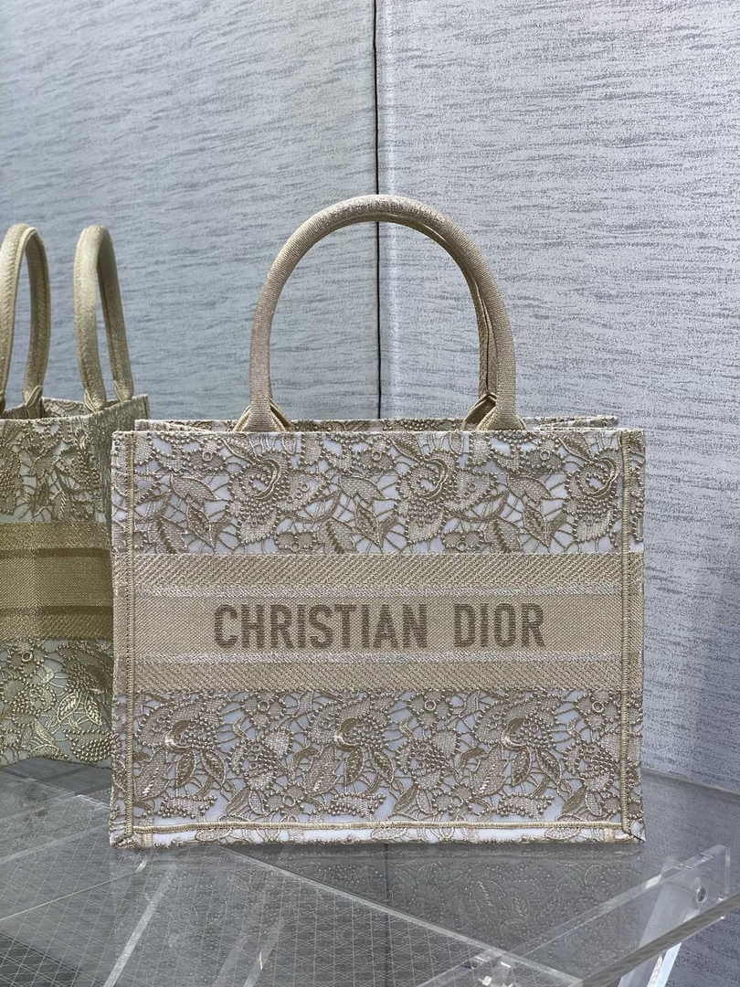 Dior Medium Book Tote M1296 Light Beige Flower Embroidery