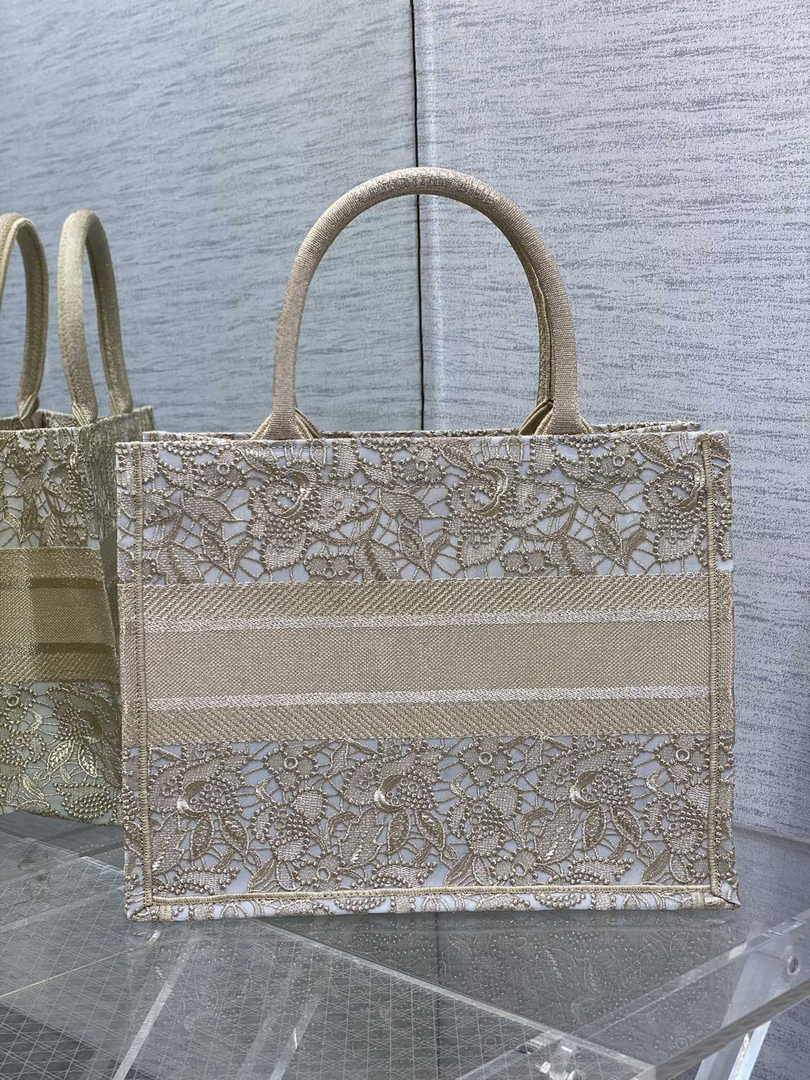 Dior Medium Book Tote M1296 Light Beige Flower Embroidery