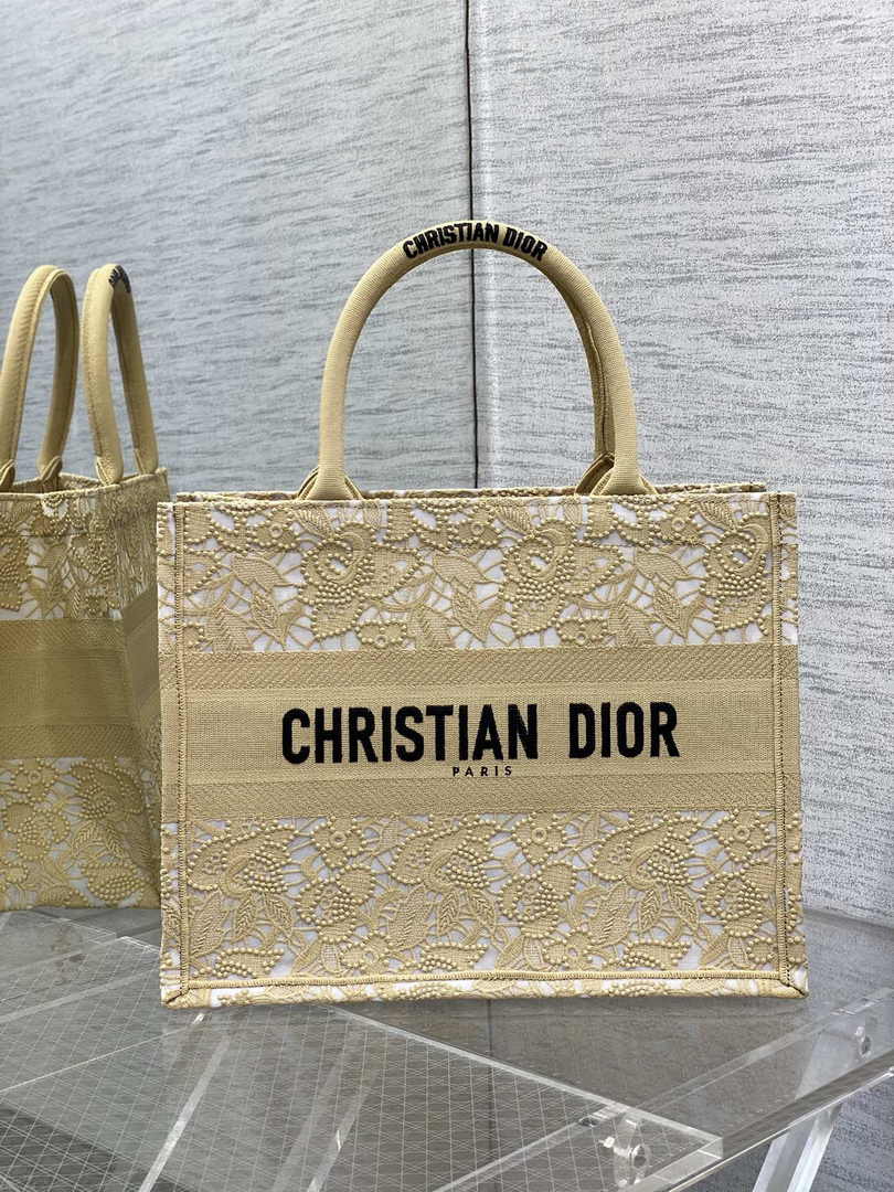 Dior Medium Book Tote M1296 Beige Flower Embroidery