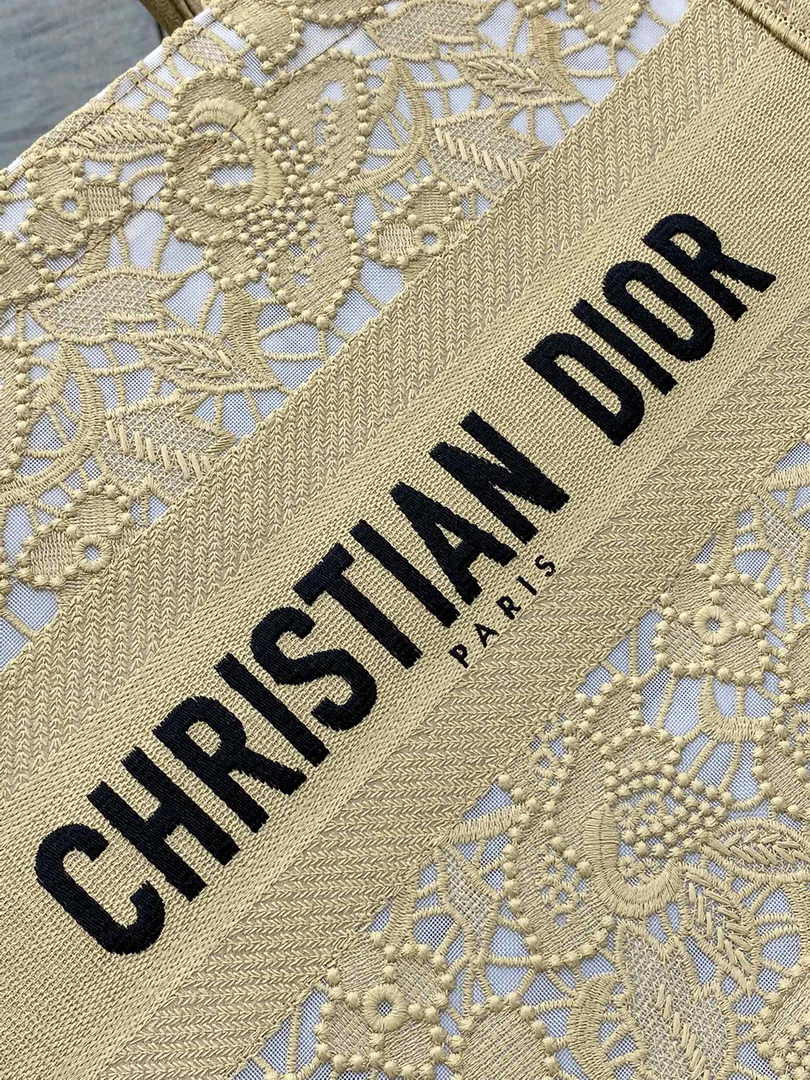 Dior Medium Book Tote M1296 Beige Flower Embroidery