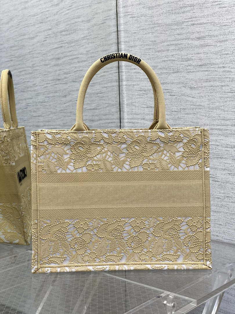 Dior Medium Book Tote M1296 Beige Flower Embroidery