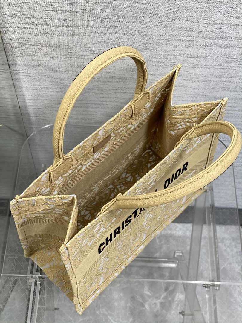 Dior Medium Book Tote M1296 Beige Flower Embroidery