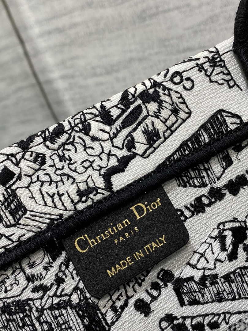 Medium Dior Book Tote M1296 Beige and Black Plan de Paris Embroidery