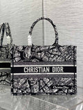 Medium Dior Book Tote M1296 Black and White Plan de Paris Embroidery