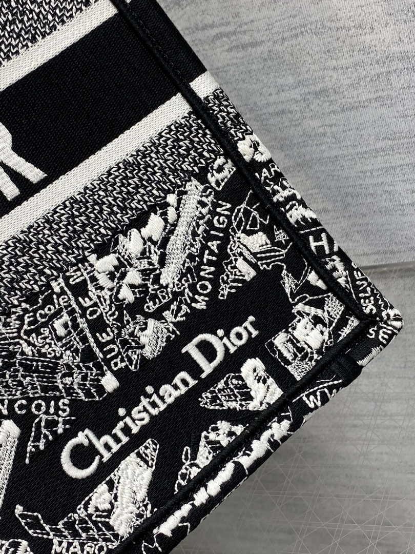 Medium Dior Book Tote M1296 Black and White Plan de Paris Embroidery