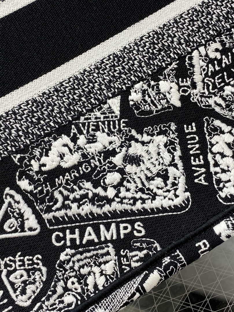 Medium Dior Book Tote M1296 Black and White Plan de Paris Embroidery