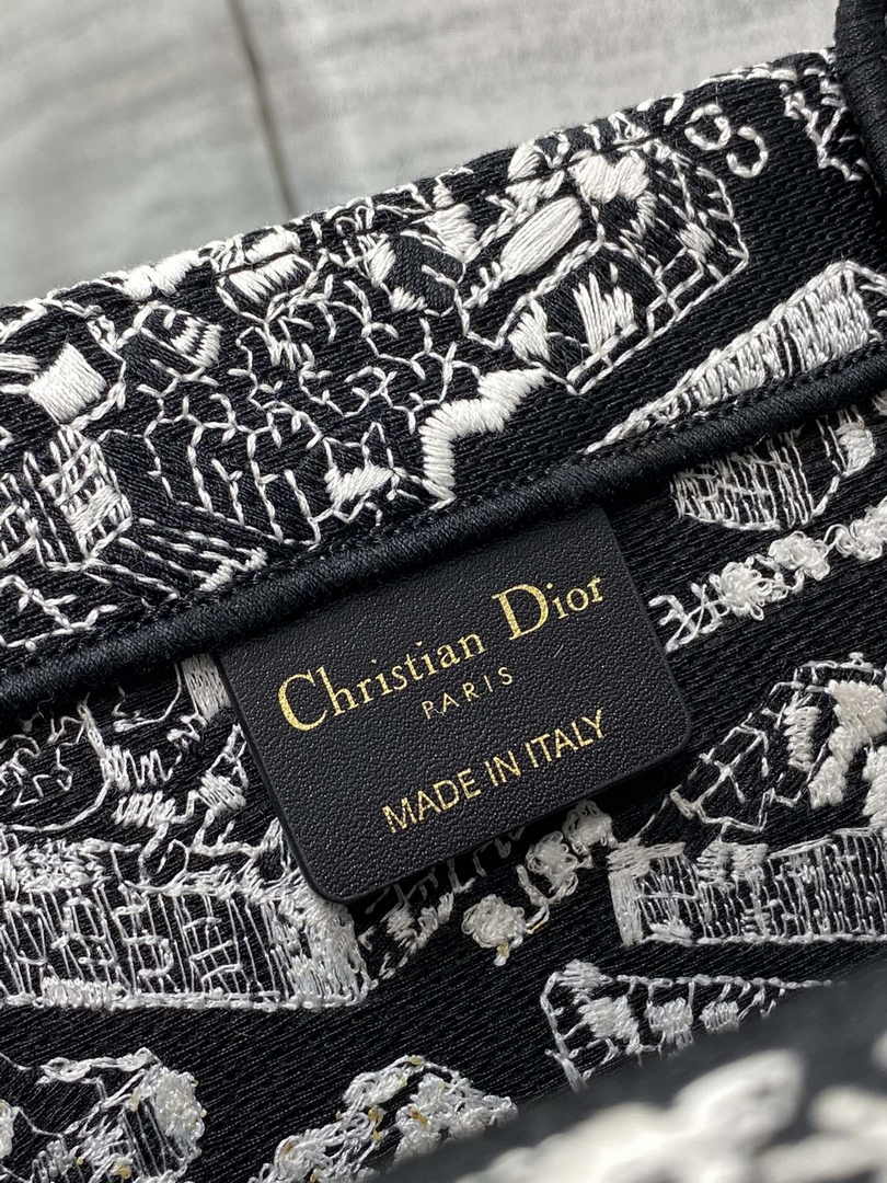 Medium Dior Book Tote M1296 Black and White Plan de Paris Embroidery