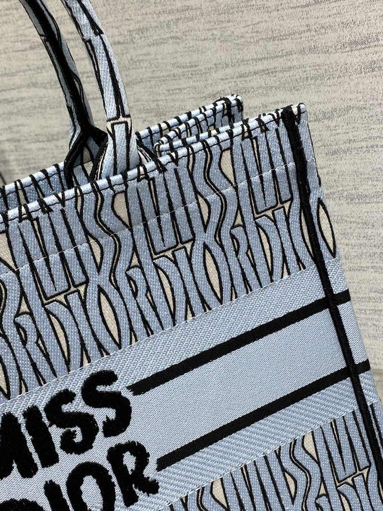 Medium Dior Book Tote M1296 Pale Blue and Black Miss Dior Allover Embroidery - Default Title - View 7