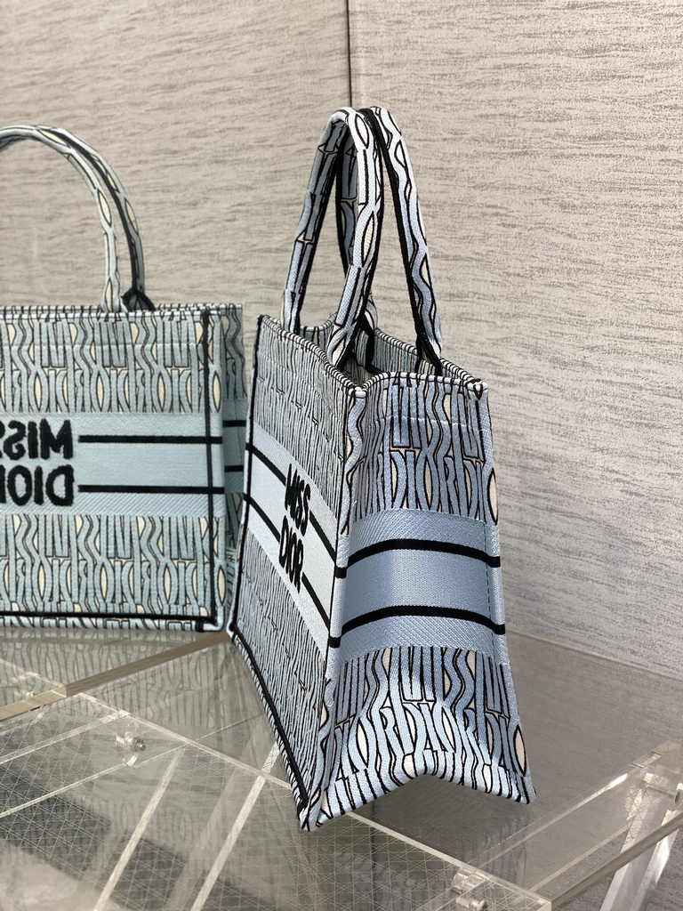 Medium Dior Book Tote M1296 Pale Blue and Black Miss Dior Allover Embroidery - Default Title - View 3