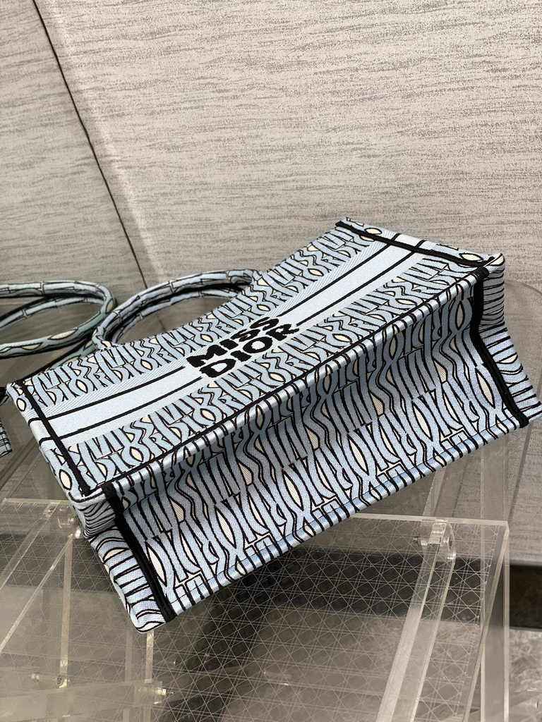 Medium Dior Book Tote M1296 Pale Blue and Black Miss Dior Allover Embroidery - Default Title - View 4