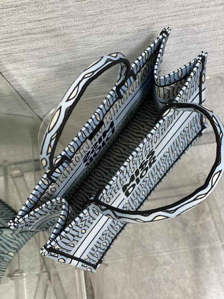 Medium Dior Book Tote M1296 Pale Blue and Black Miss Dior Allover Embroidery - Default Title - View 5