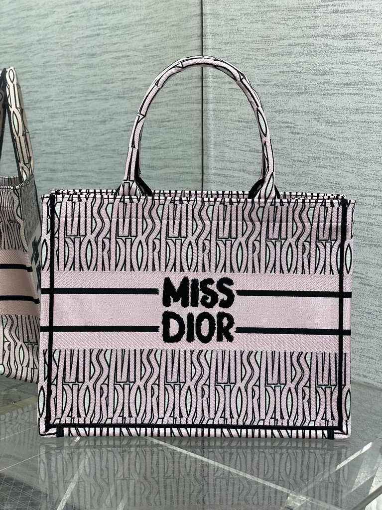 Medium Dior Book Tote M1296 White and Pale Pink Miss Dior Allover Embroidery - Default Title - View 2