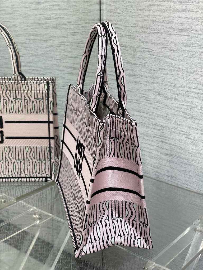 Medium Dior Book Tote M1296 White and Pale Pink Miss Dior Allover Embroidery - Default Title - View 3