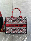 Medium Dior Book Tote M1296 White, Black and Red Dior Lily of the Valley Embroidery - Default Title - View 1
